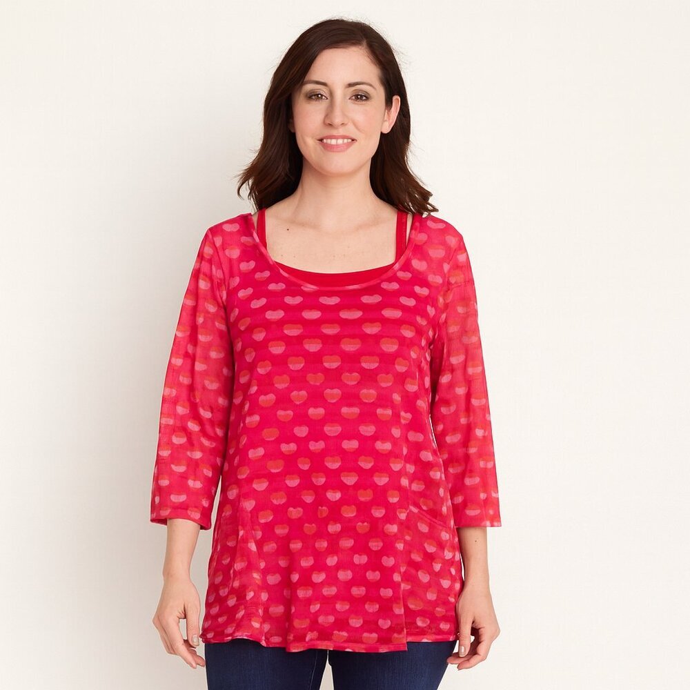 Red Heart Print Sheer Tunic with Camisole – Romantic Layered Look